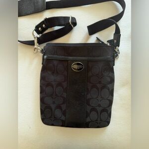 Coach Black Signature Crossbody Bag great for travek